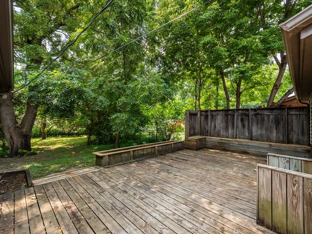 The back yard and mature trees