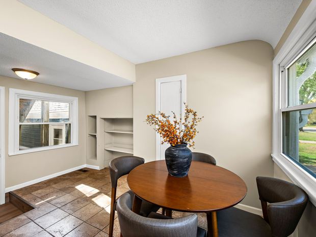 Dining room with the built in shelves