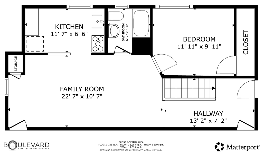 Upper suite floor plan of 2338 15th Ave E, North Saint Paul, with each room labelled and measured