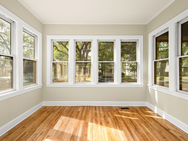 Lower unit sun porch, windows on three sides
