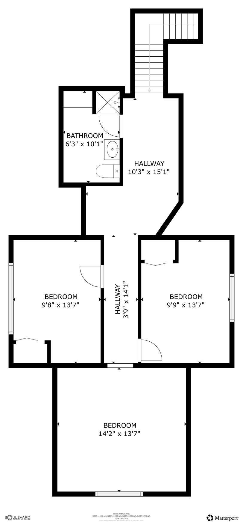 Third floor floor plan of 2731 Fremont Avenue S, Minneapolis, with each room labelled and measured