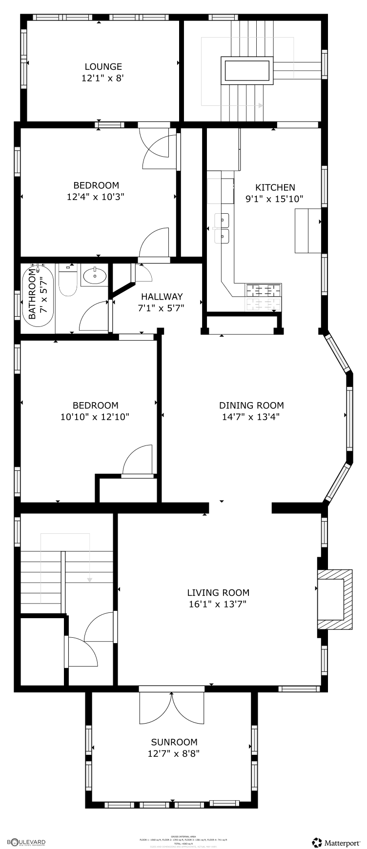 Upper unit floor plan of 2731 Fremont Avenue S, Minneapolis, with each room labelled and measured