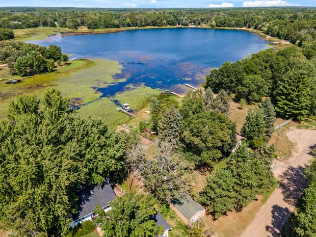 Aerial view of Fawn Lake and the property