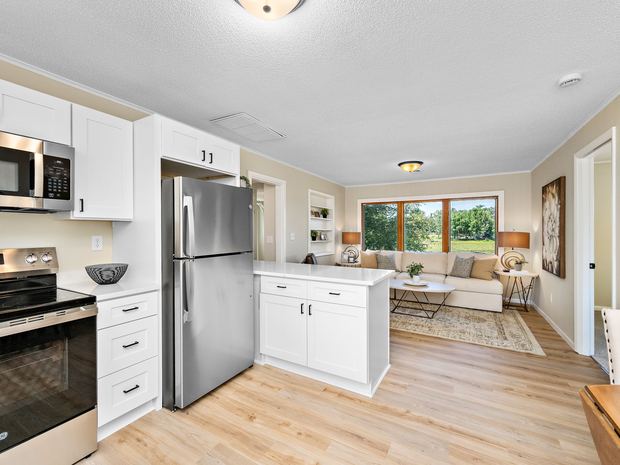Kitchen open through to the living room